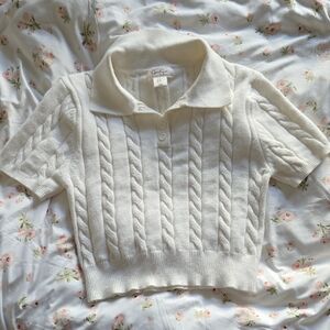 Jessica Simpson Cream Cable Knit Short Sleeve Sweater